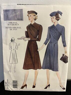 NEW Vintage Vogue 1939 Reproduction Daytime Dress Pattern #2197 Size 14